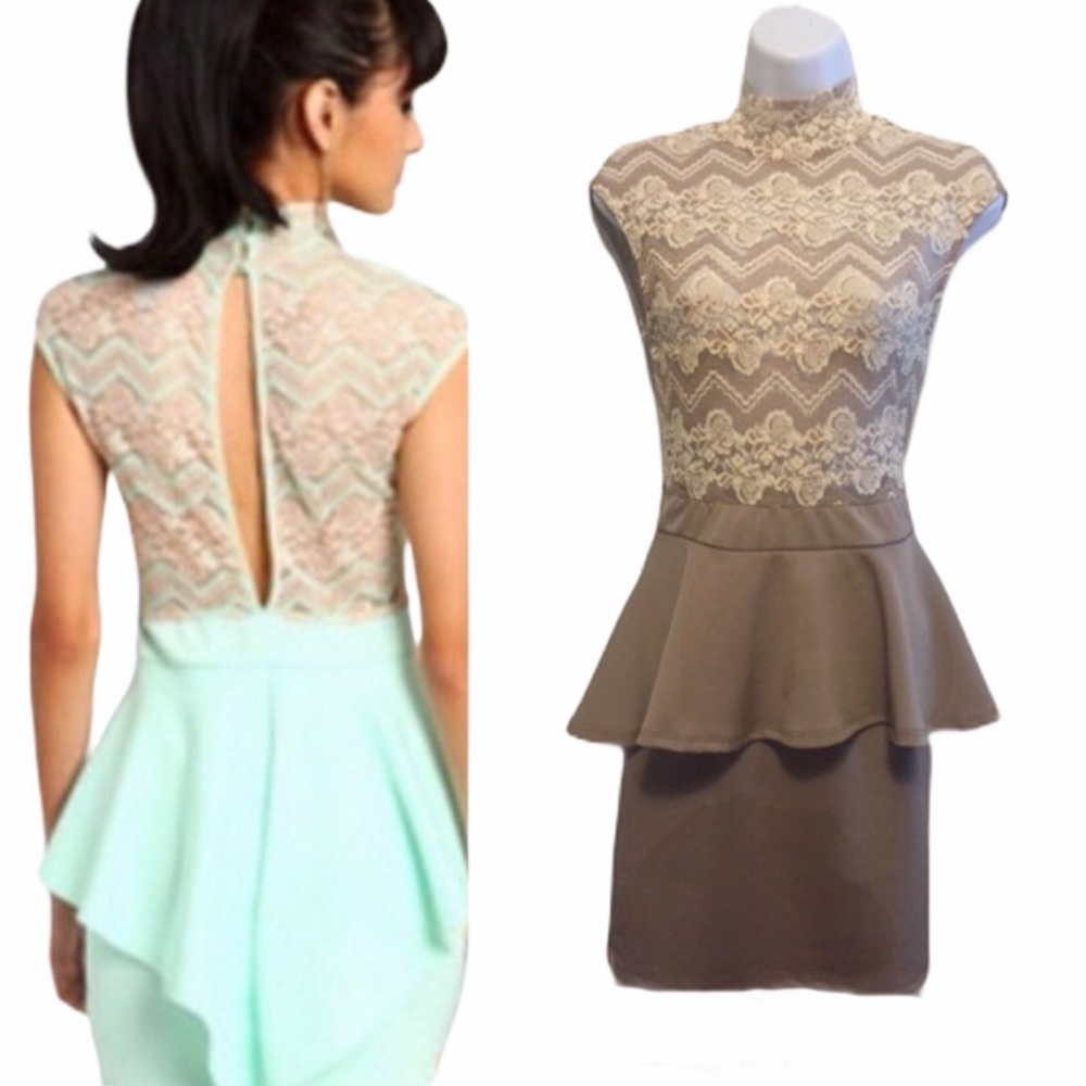 Dusty Rose Taupe Peplum Dress w/ Lace NWOT